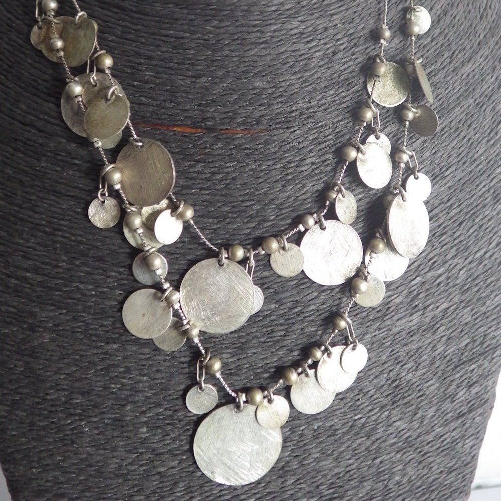 Armand Thiery Designer Double Silver Disc Necklace
